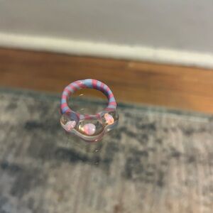 Pink and blue striped glass ring size 11.5
